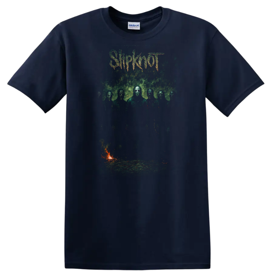 Slipknot Retro Heavy Metal Band Album Cover Style T Shirt - Navy (Blue)