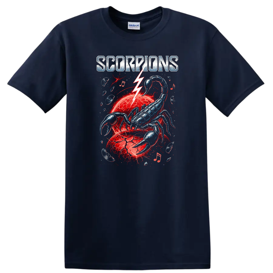 Scorpions Retro Rock Heavy Metal Album Style T Shirt - Navy (Blue)