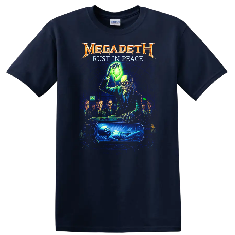 Megadeth Rust In Peace Retro Heavy Metal Album Art T Shirt - Navy (Blue)