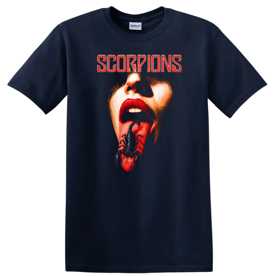 Scorpions Retro Rock Heavy Metal Album Cover Style T Shirt - Navy (Blue)