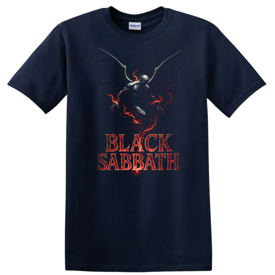 Black Sabbath Heavy Metal Legend Style T Shirt Retro Rock Graphic - Navy (Blue)