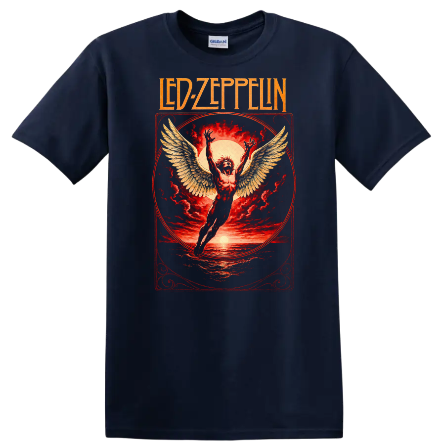 Led Zeppelin Retro Heavy Metal Album Cover Style T Shirt - Navy (Blue)