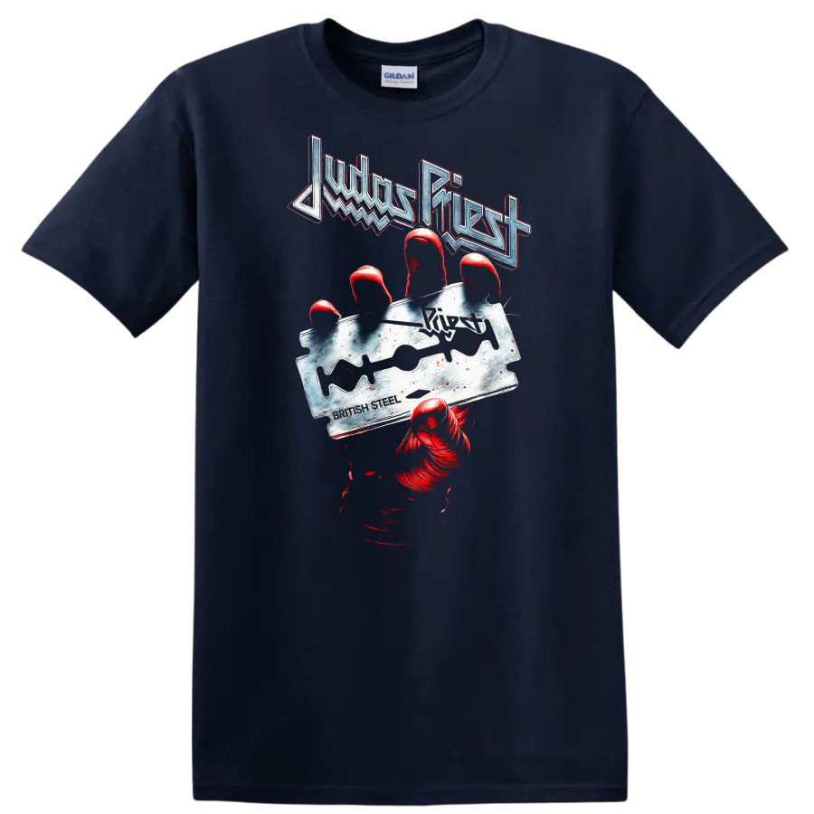 Judas Priest Retro Heavy Metal Hand Claw T Shirt Album Cover Legend - Navy (Blue)