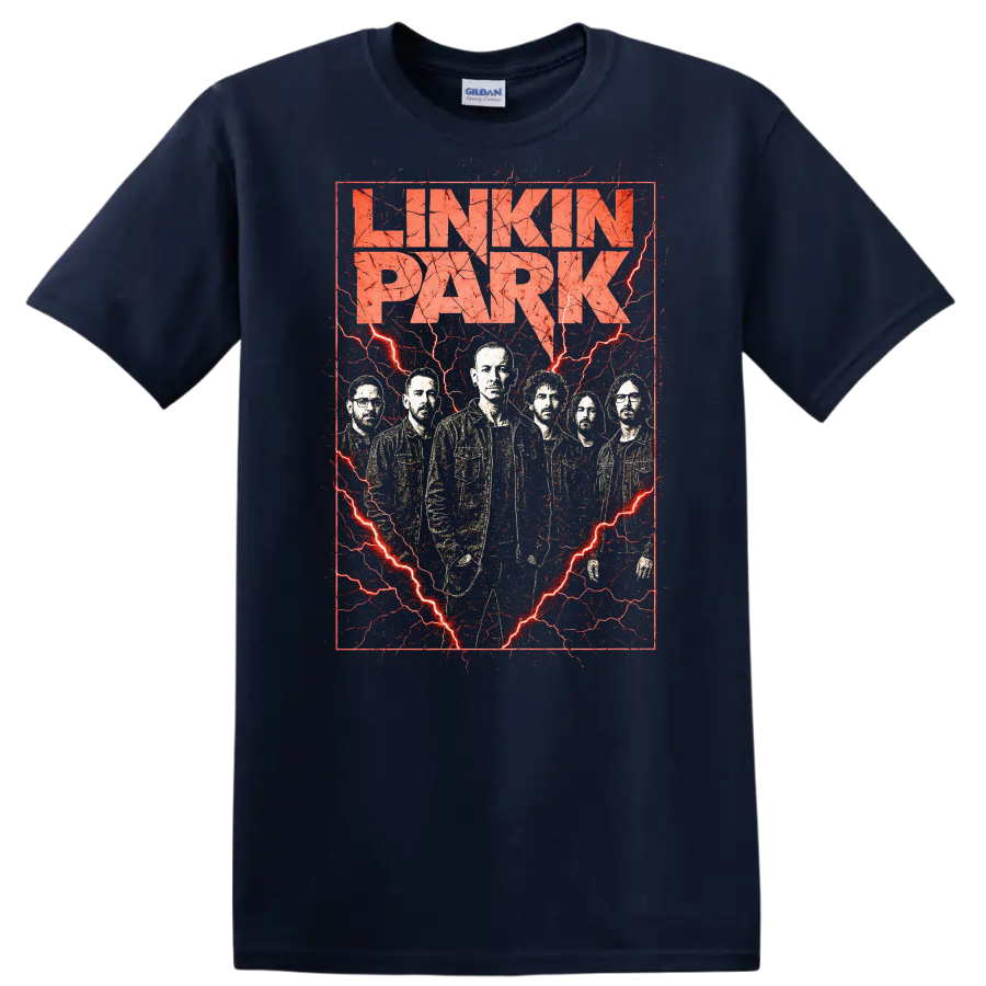 Linkin Park Retro Heavy Metal Album Cover Style T Shirt - Navy (Blue)