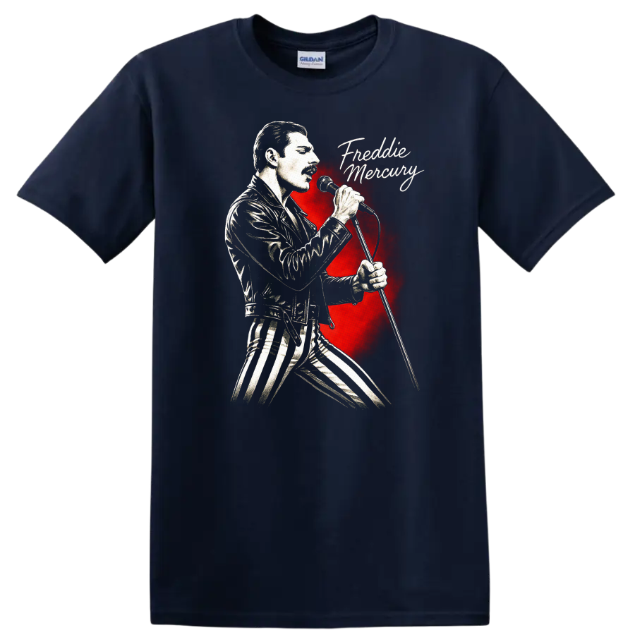 Freddie Mercury Retro Rock Heavy Metal Legend Style T Shirt - Navy (Blue)