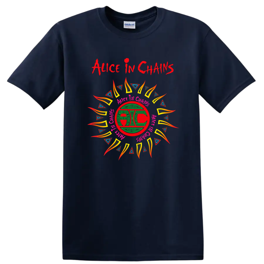 Alice In Chains Retro Heavy Metal Album Art T Shirt on a Navy (Blue) T Shirt