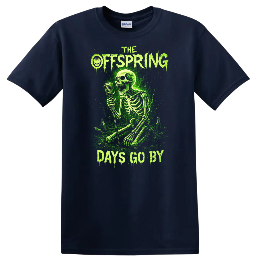 The Offspring Days Go By Green Skeleton Retro Rock T Shirt - Navy (Blue)