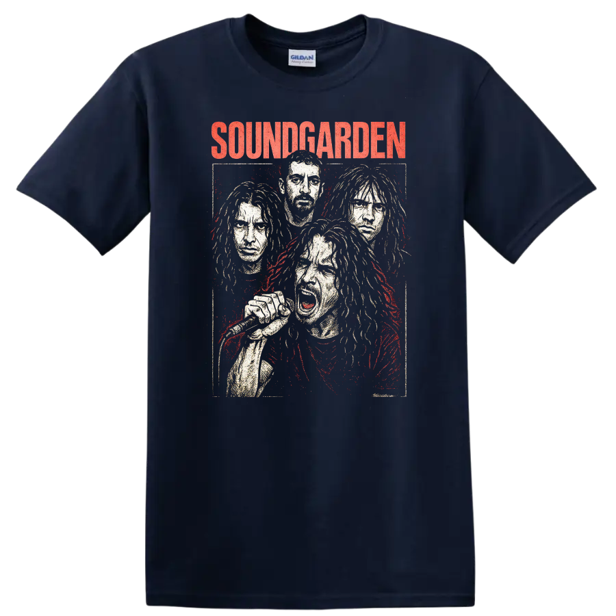 Soundgarden Retro Heavy Metal Album Cover Style T Shirt - Navy (Blue)