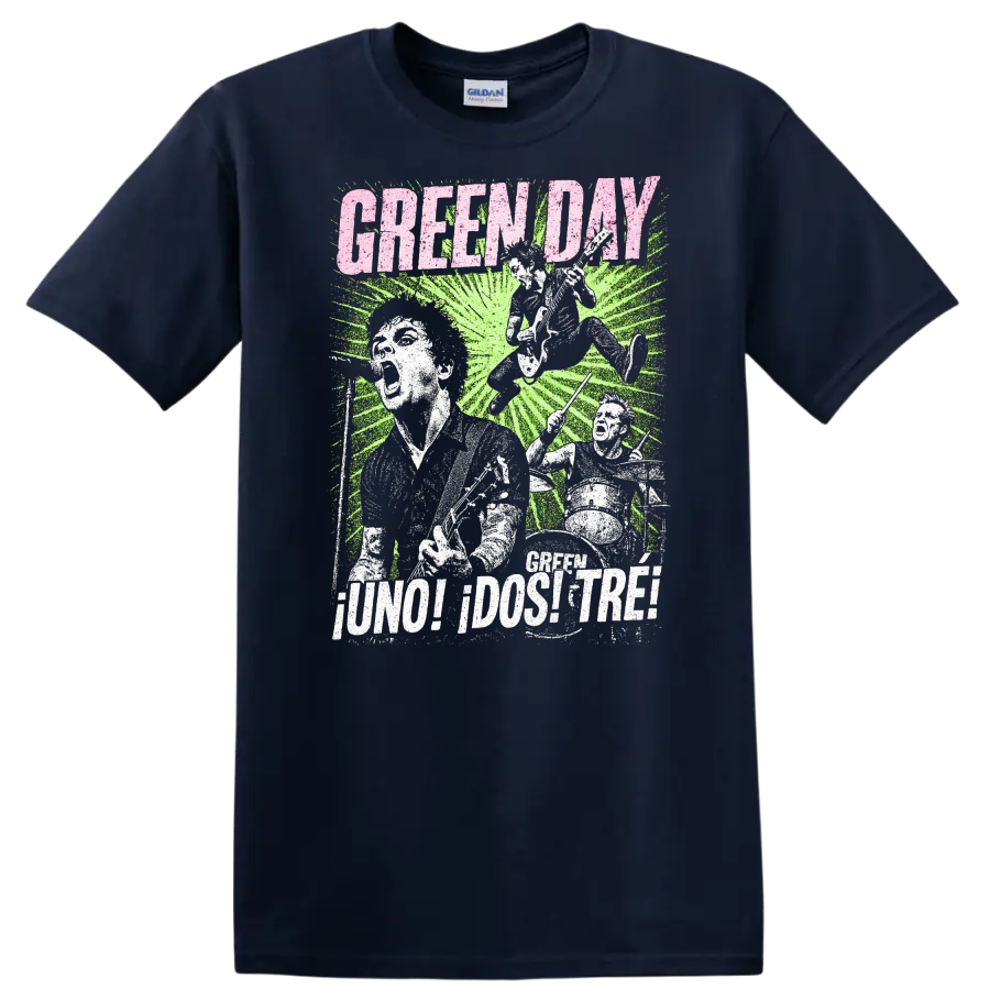 Green Day Punk Rock Retro Heavy Metal Album Style T Shirt - Navy (Blue)