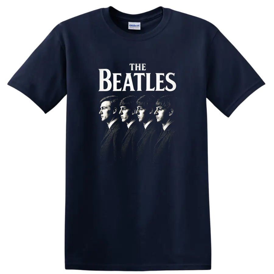 The Beatles Retro Rock Album Cover Style T Shirt - Navy (Blue)