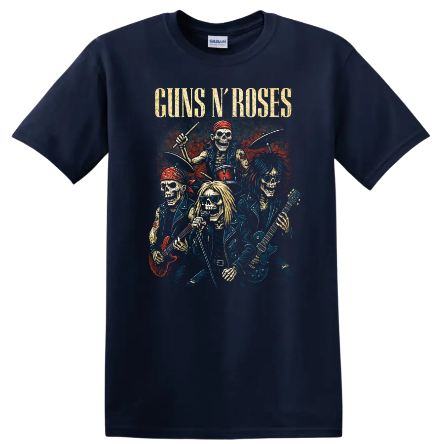 Guns N' Roses Retro Heavy Metal Band Album Cover Style T Shirt - Navy (Blue)