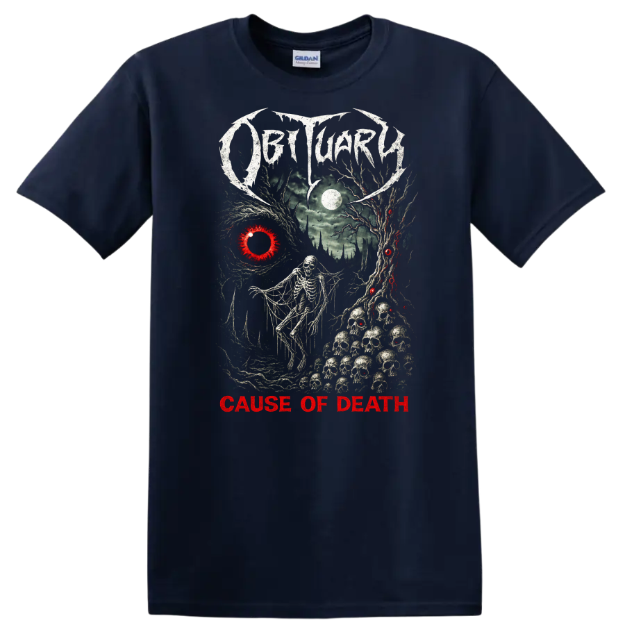 Death Metal Cause of Death Retro Heavy Metal Album Cover T Shirt - Navy (Blue)
