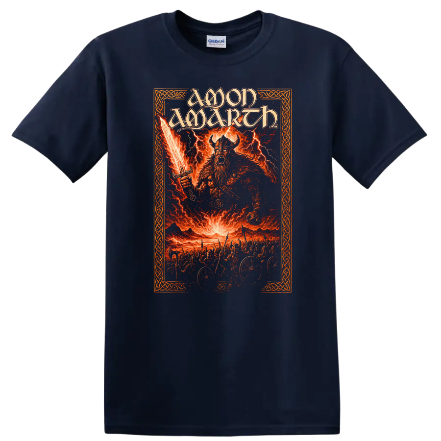 Amon Amarth Viking Heavy Metal Album Art T Shirt on a Navy (Blue) T Shirt