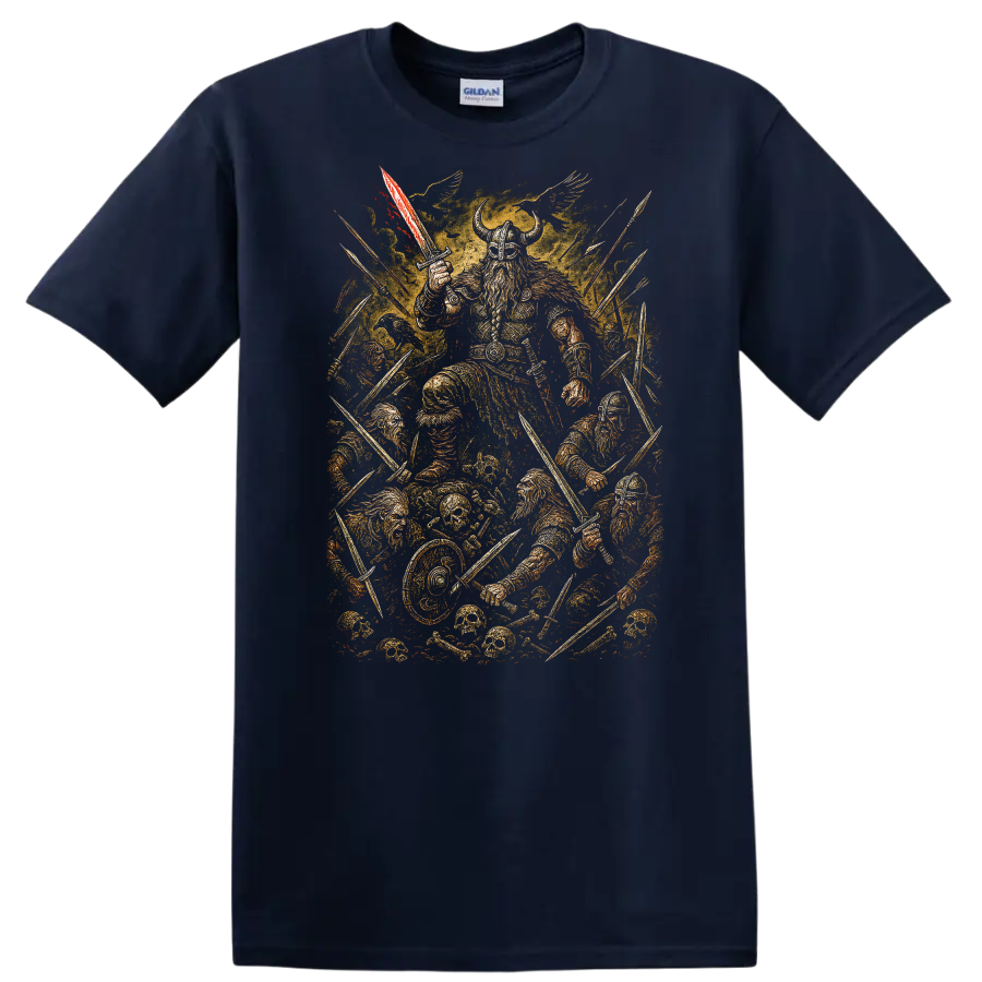 Retro Heavy Metal Warrior T Shirt Vintage Rock Album Cover Style - Navy (Blue)