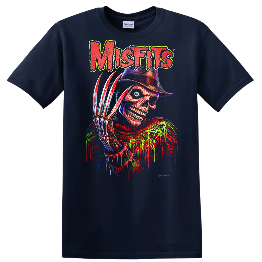 Mistfits Retro Horror Skull T Shirt Heavy Metal Album Cover Style - Navy (Blue)