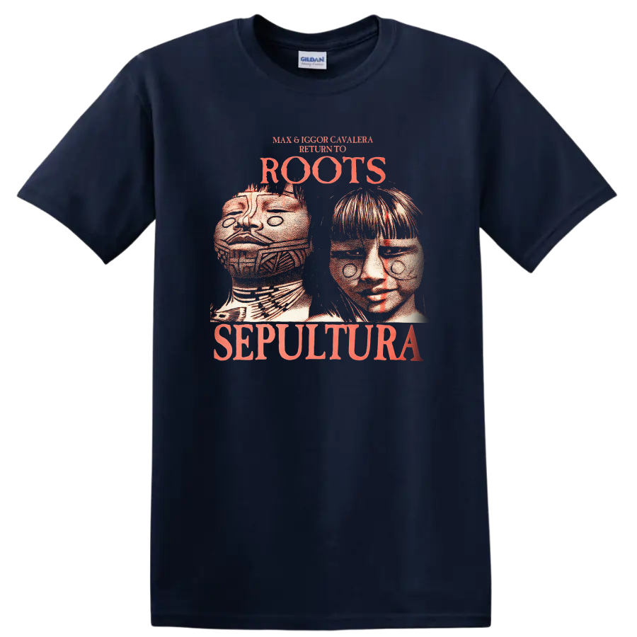 Max & Igor Cavalera Roots Sepultura Retro Metal Band T Shirt - Navy (Blue)