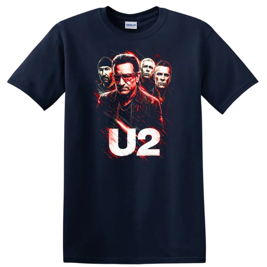 U2 Retro Rock Heavy Metal Album Cover Style T Shirt - Navy (Blue)