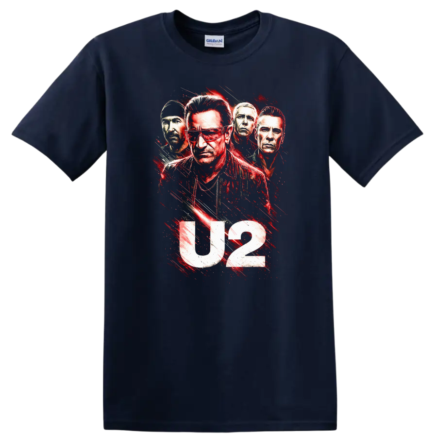 U2 Retro Rock Heavy Metal Album Cover Style T Shirt on a Navy (Blue) T Shirt