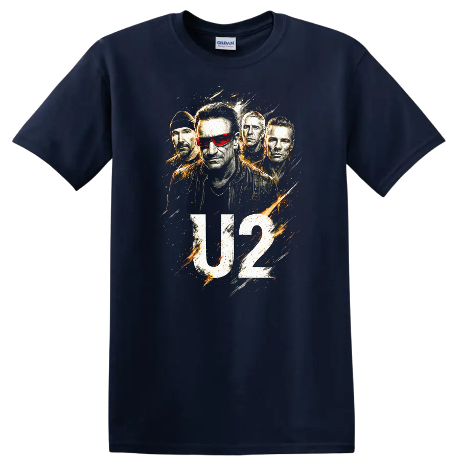 U2 Retro Rock Heavy Metal Album Cover Legend Style T Shirt - Navy (Blue)