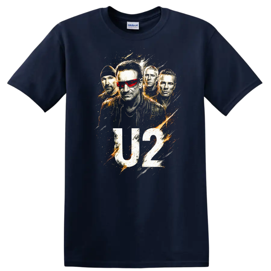 U2 Retro Rock Heavy Metal Album Cover Legend Style T Shirt on a Navy (Blue) T Shirt