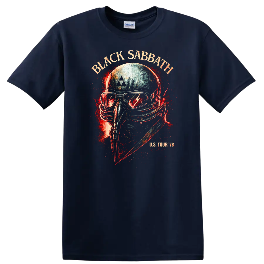 Black Sabbath Retro Heavy Metal Album Style T Shirt for Rock Fans - Navy (Blue)