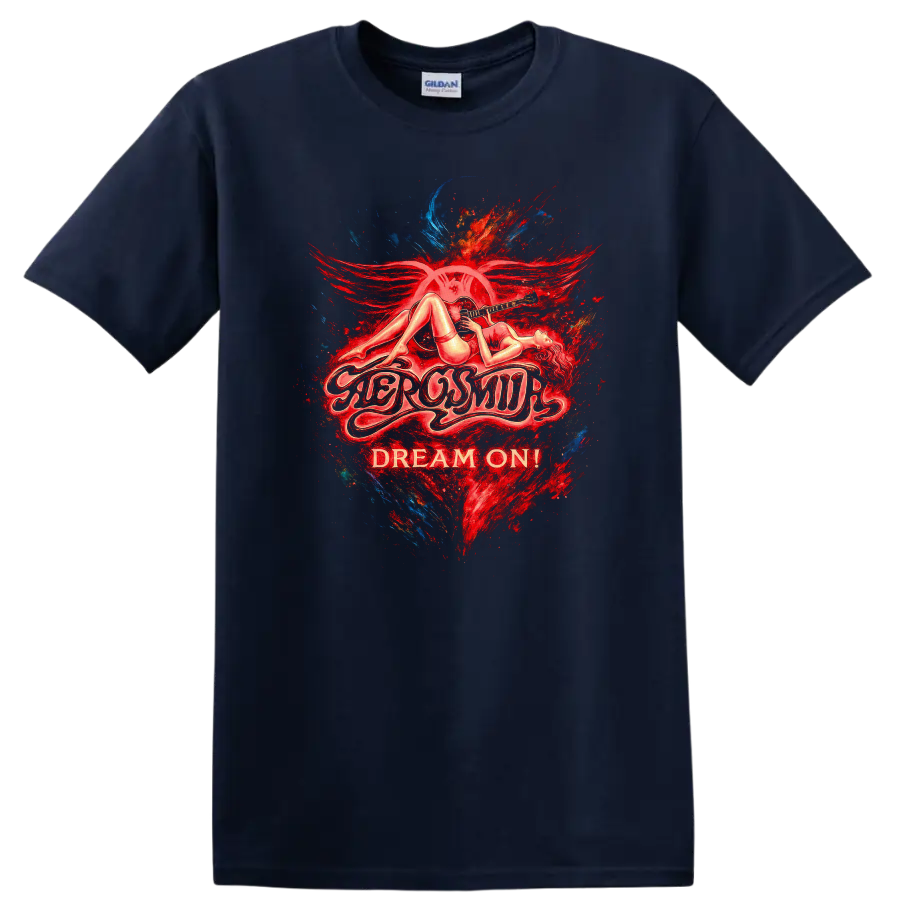 Retro Rock Dream On Heavy Metal Legend Style T Shirt - Navy (Blue)