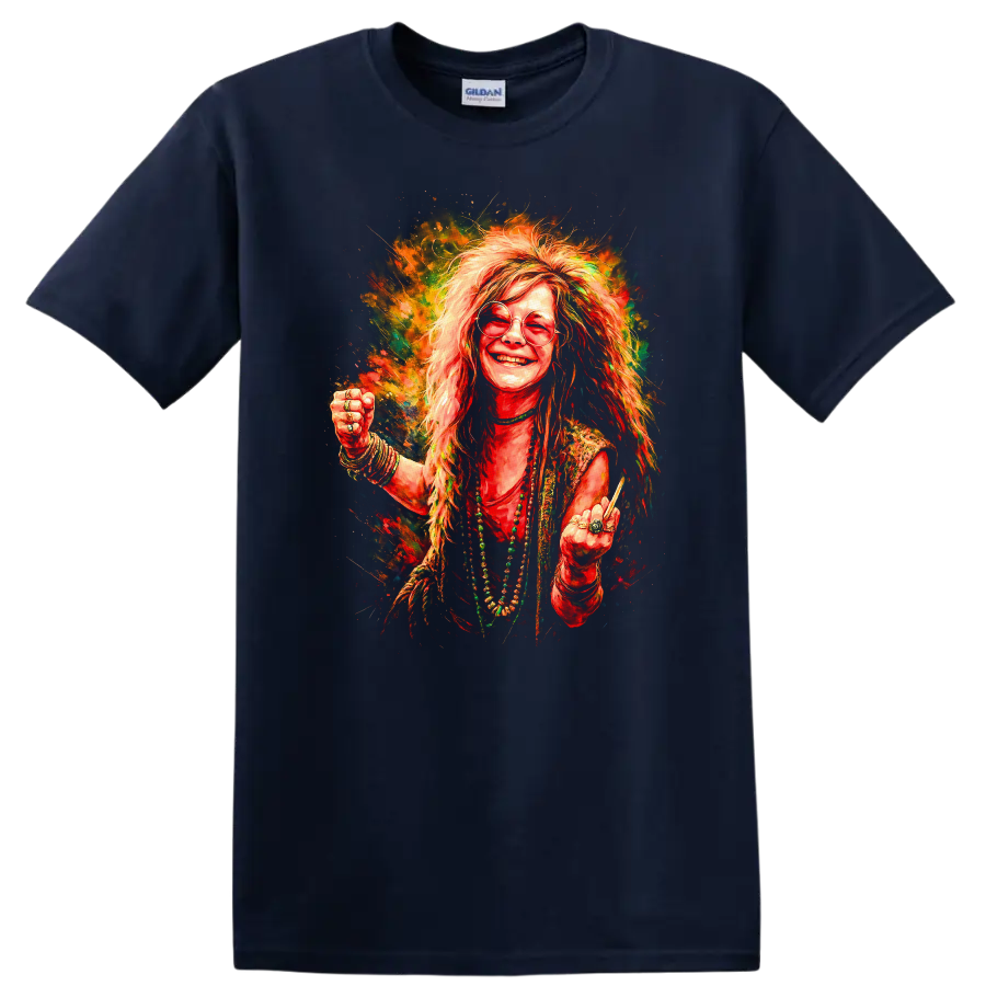 Retro Rock Legend Portrait T Shirt Heavy Metal Psychedelic Album Art - Navy (Blue)
