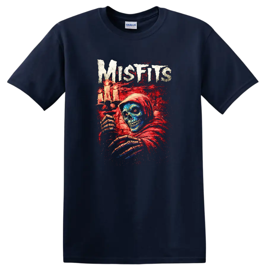 Misfits Horror Skull Heavy Metal Album Style T Shirt - Navy (Blue)