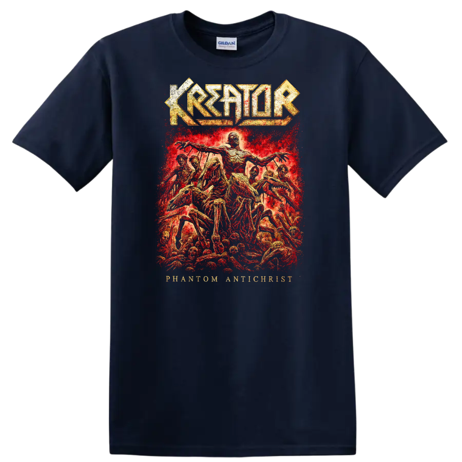 Kreator Phantom Antichrist Retro Heavy Metal Album Cover T Shirt - Navy (Blue)
