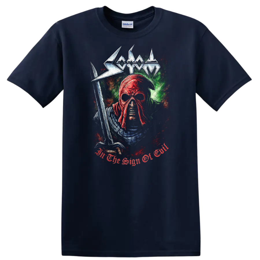 Retro Heavy Metal Skull Band Style T Shirt Gothic Rock Legend Art - Navy (Blue)