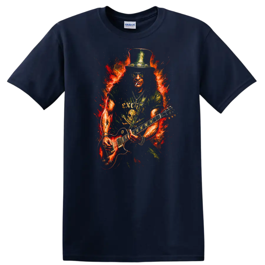 Retro Rock Heavy Metal Guitar Legend T Shirt for Music Fans - Navy (Blue)
