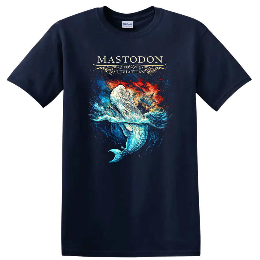 Mastodon Leviathan Retro Heavy Metal Album Art T Shirt - Navy (Blue)