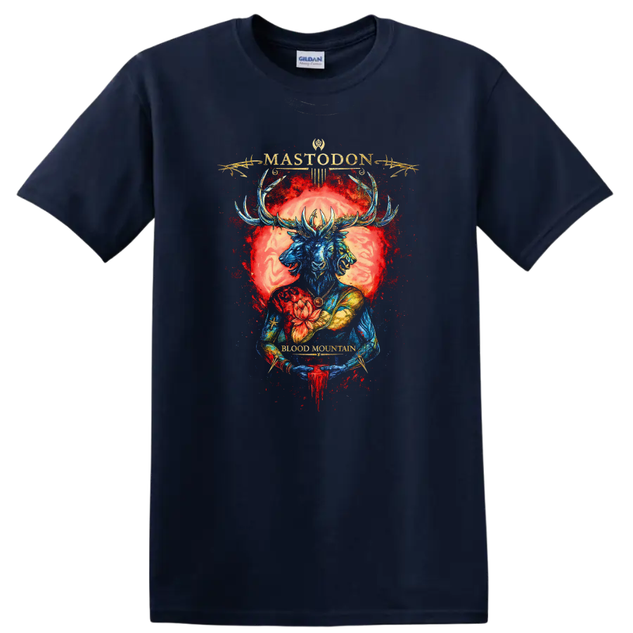 Mastodon Retro Heavy Metal Album Cover Style T Shirt - Navy (Blue)
