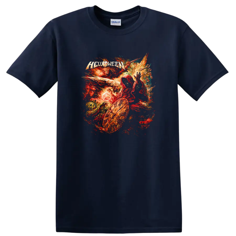 Retro Heavy Metal Helloween Album Cover Legend T Shirt for Rock Fans - Navy (Blue)