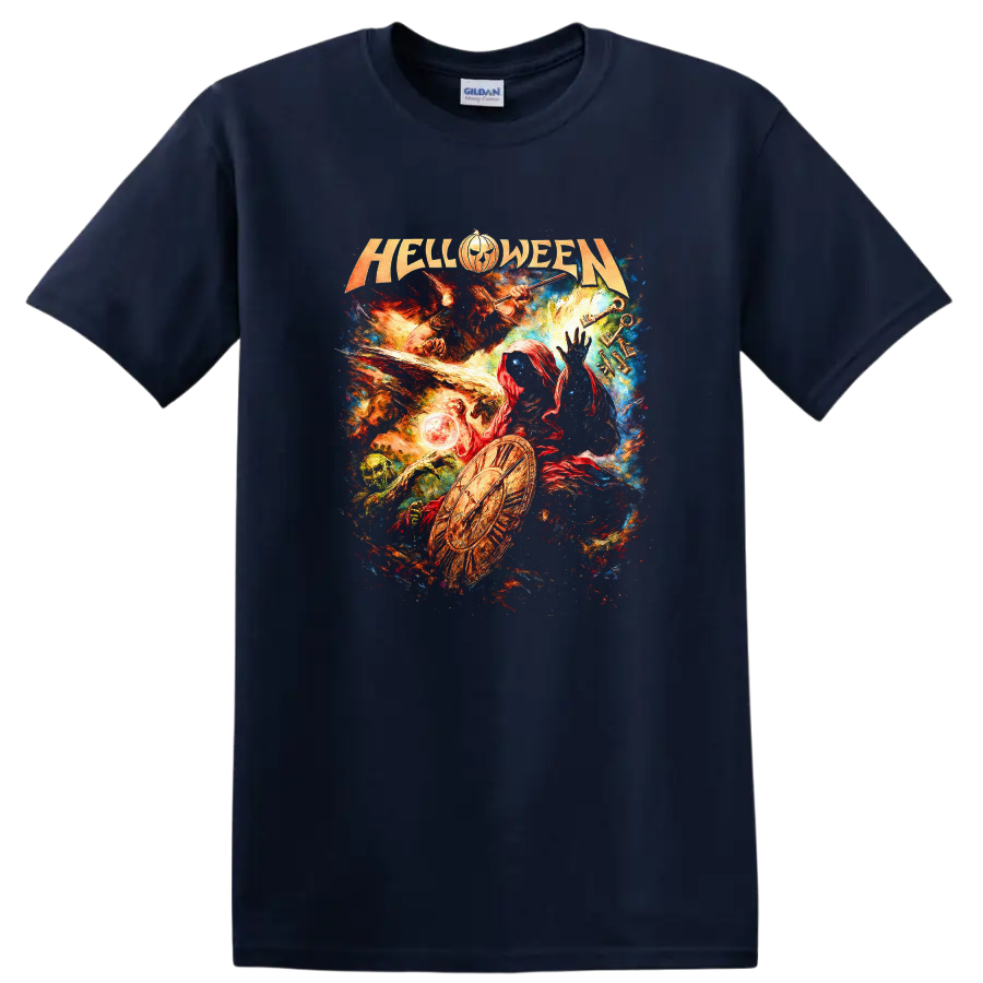 Halloween Heavy Metal Retro Rock Album Cover Style T Shirt - Navy (Blue)