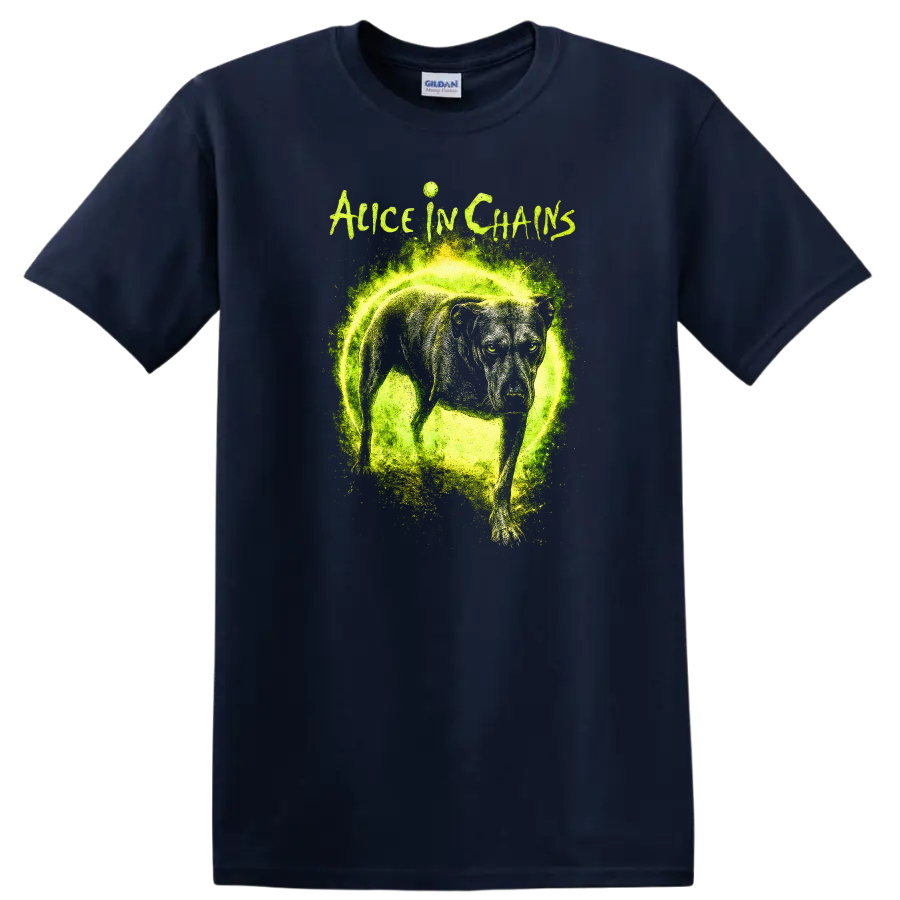 Alice in Chains Retro Heavy Metal Album Art T Shirt - Navy (Blue)