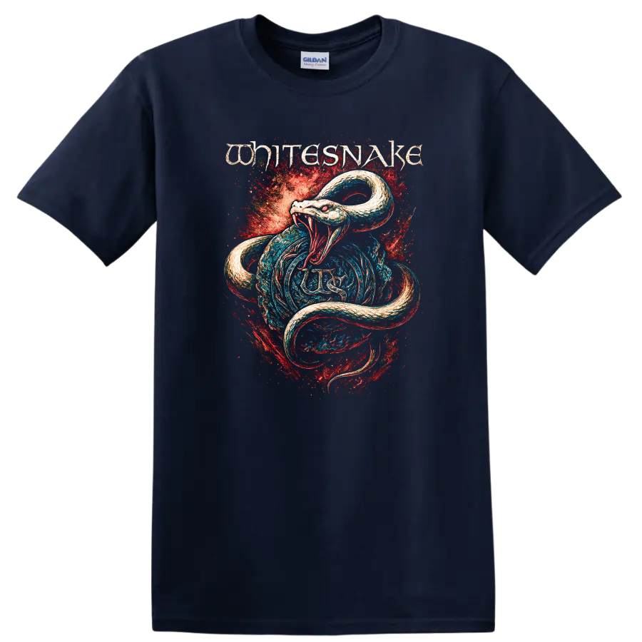 White Snake Retro Heavy Metal Album Cover Style T Shirt - Navy (Blue)