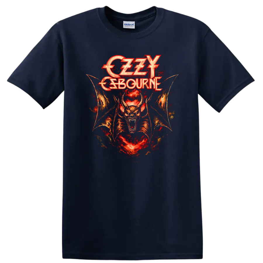 Ozzy Osbourne Retro Heavy Metal Demon T Shirt Vintage Rock Legend - Navy (Blue)