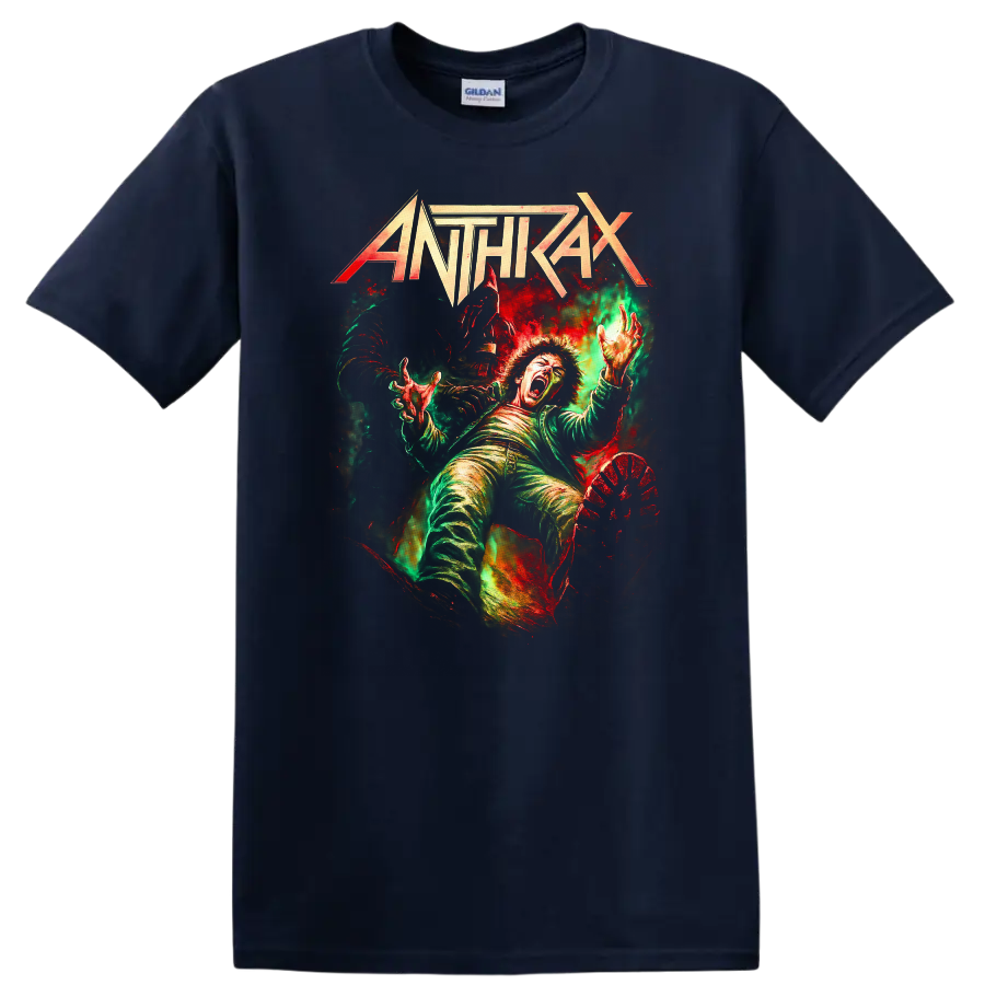 Anthrax Retro Heavy Metal Album Cover Legend T Shirt - Navy (Blue)