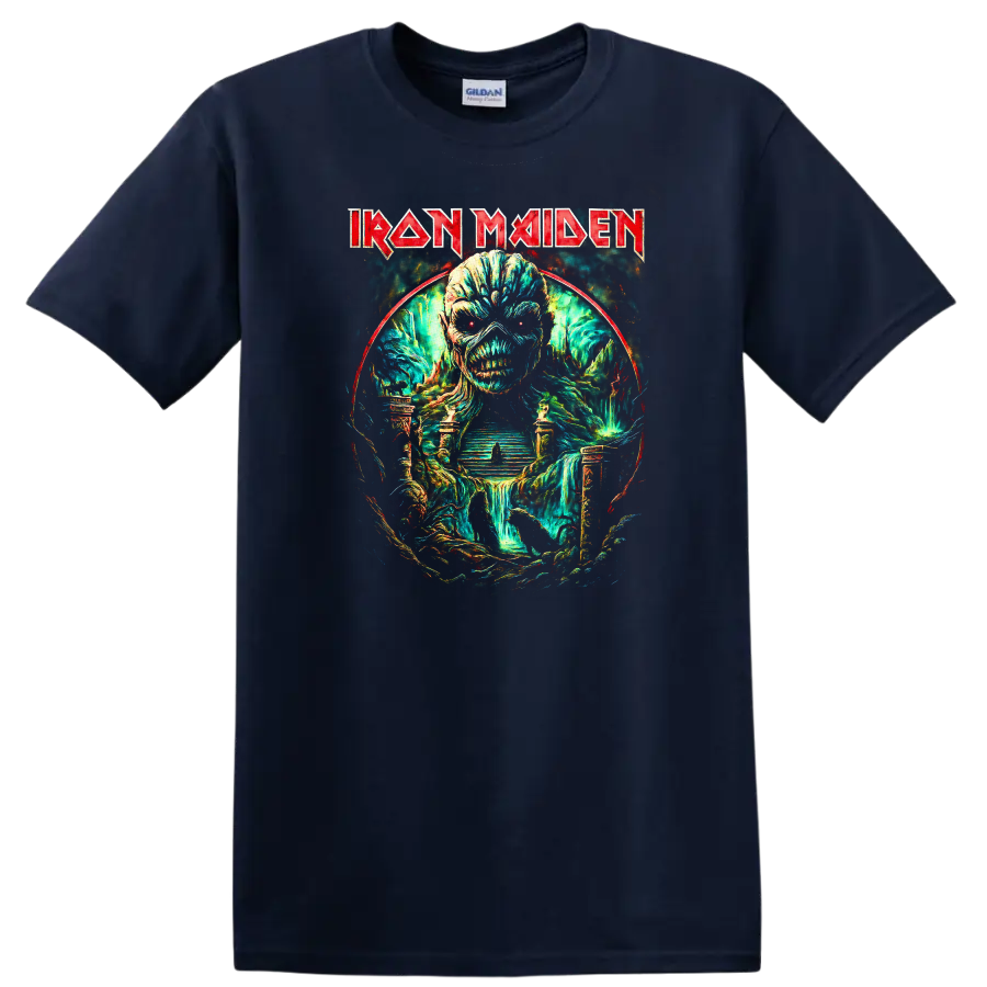Iron Maiden Heavy Metal Album Art Skull T Shirt Retro Rock Legend - Navy (Blue)