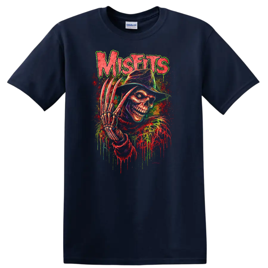 Misfits Retro Heavy Metal Skull T Shirt Neon Album Cover Legend - Navy (Blue)
