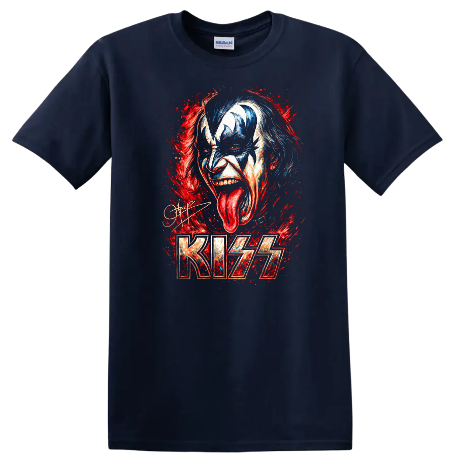 KISS Retro Rock Heavy Metal Face Paint Album Style T Shirt - Navy (Blue)