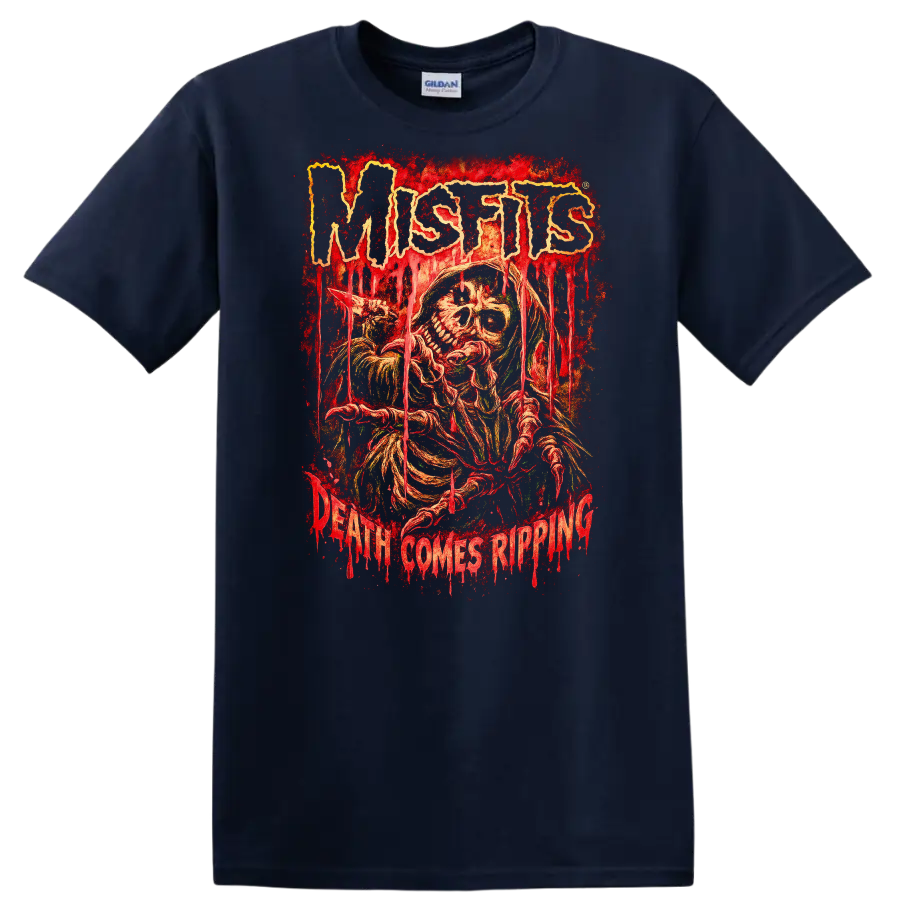 Misfits Horror Skull Heavy Metal Retro Rock T Shirt - Navy (Blue)