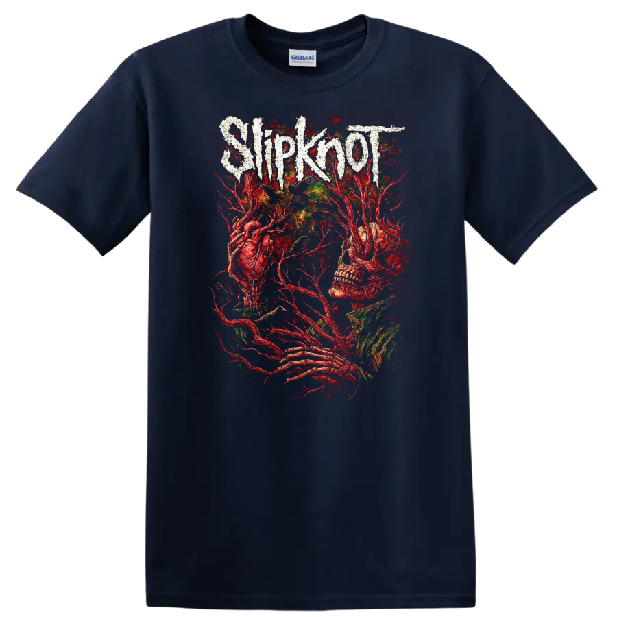 Slipknot Heavy Metal Band Logo Style T Shirt Retro Rock Graphic - Navy (Blue)
