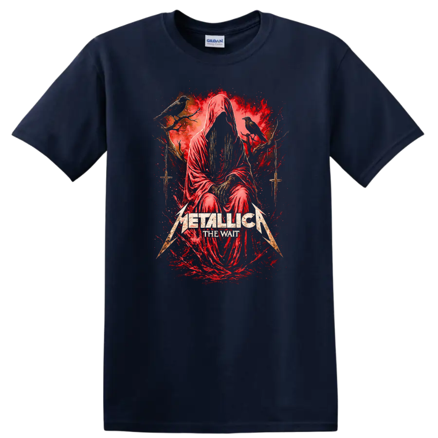 Metallica The Wait Retro Heavy Metal Album Art T Shirt - Navy (Blue)