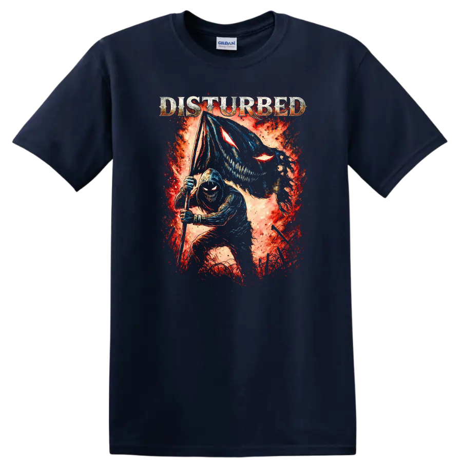 Disturbed Heavy Metal Album Cover Legend Style T Shirt - Navy (Blue)