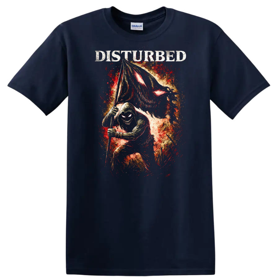 Disturbed Heavy Metal Album Style Skull Reaper Graphic T Shirt - Navy (Blue)