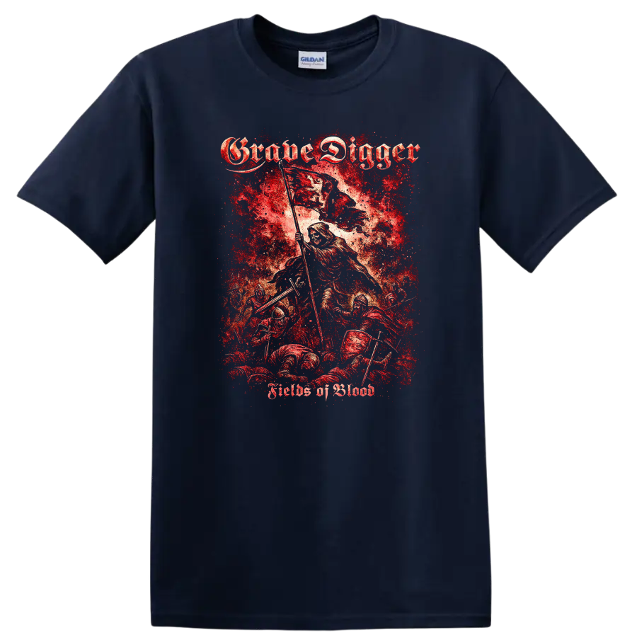 Grim Reaper Retro Heavy Metal Album Cover Legend Style T Shirt - Navy (Blue)