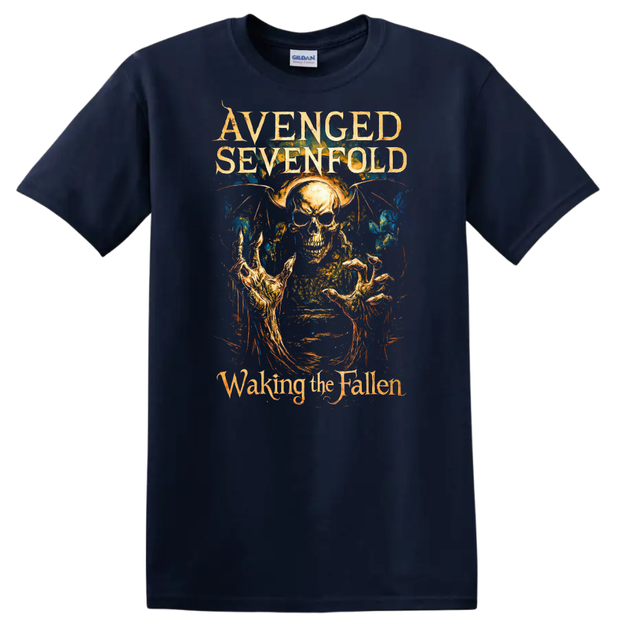 Avenged Sevenfold Waking the Fallen Retro Metal Album Art T Shirt - Navy (Blue)