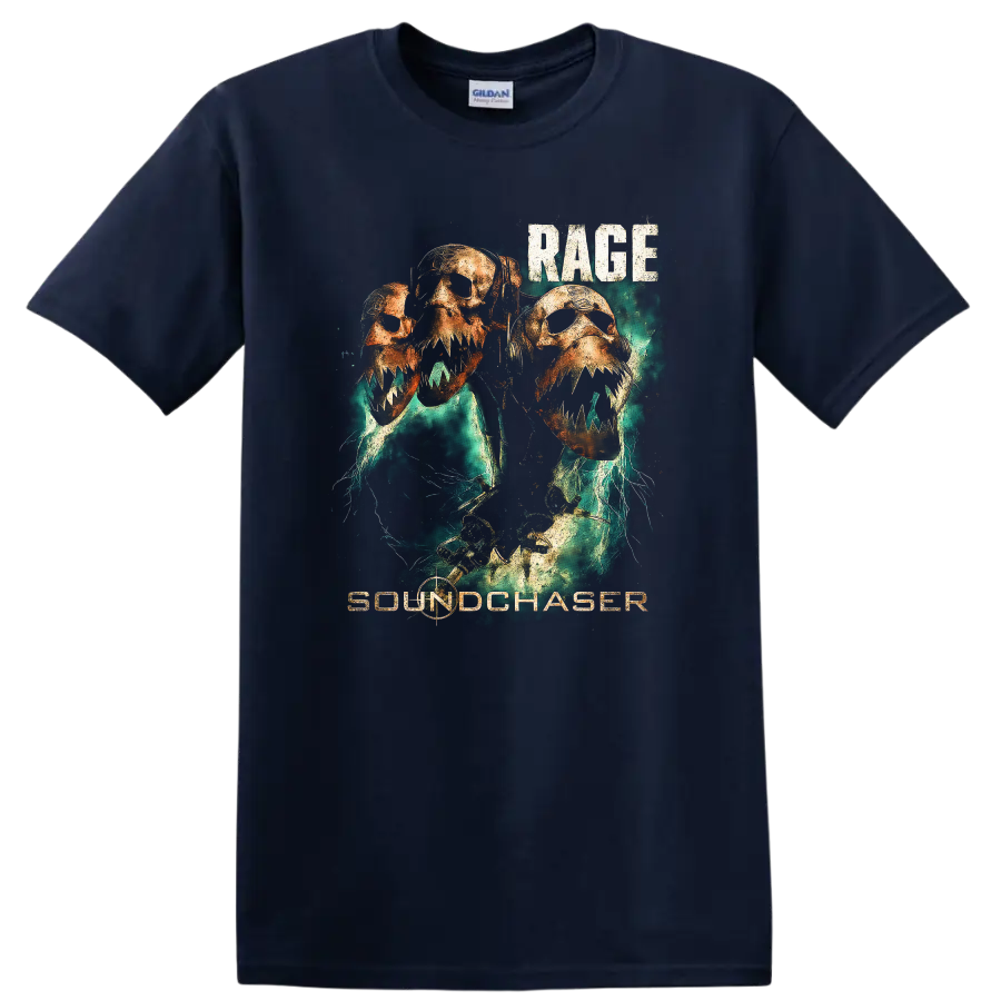 Rage Soundchaser Retro Heavy Metal Skull T Shirt Album Cover Style - Navy (Blue)